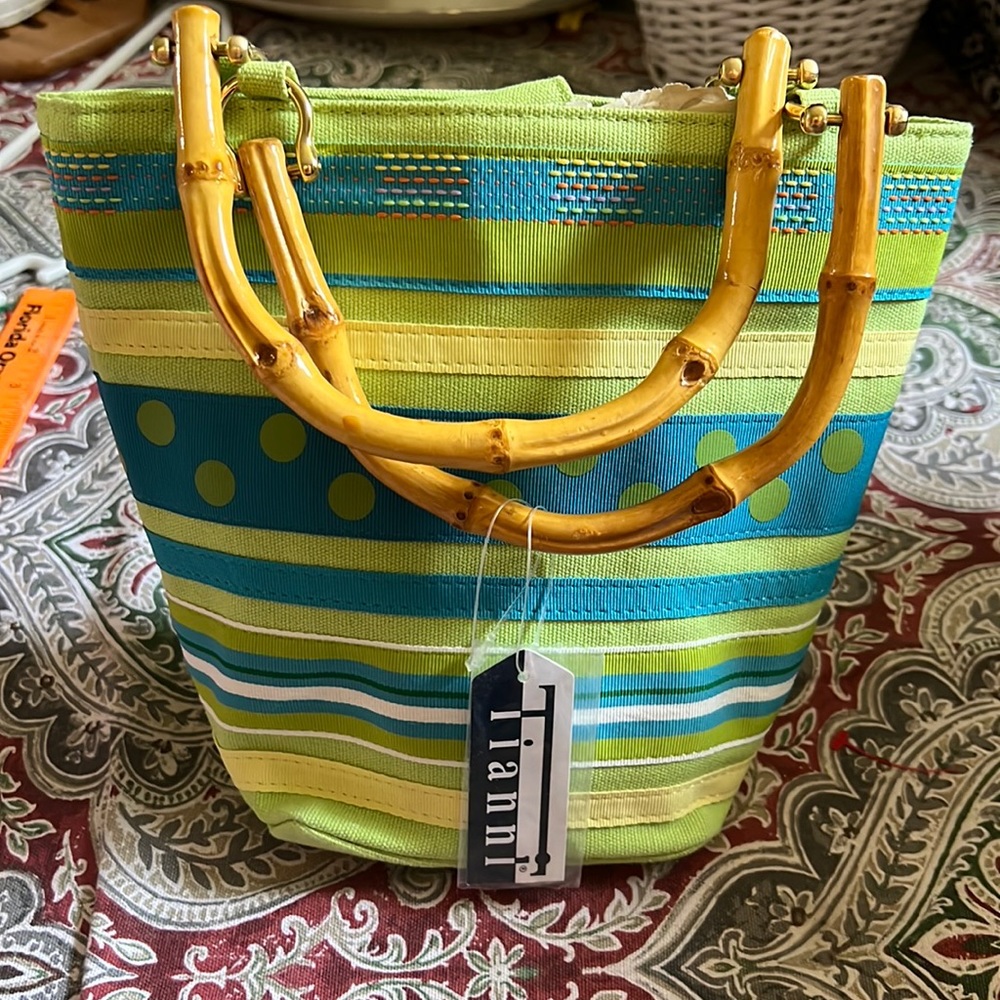 NWT - Tiannl- Handbag with beautiful bright colors and a great bamboo handle.